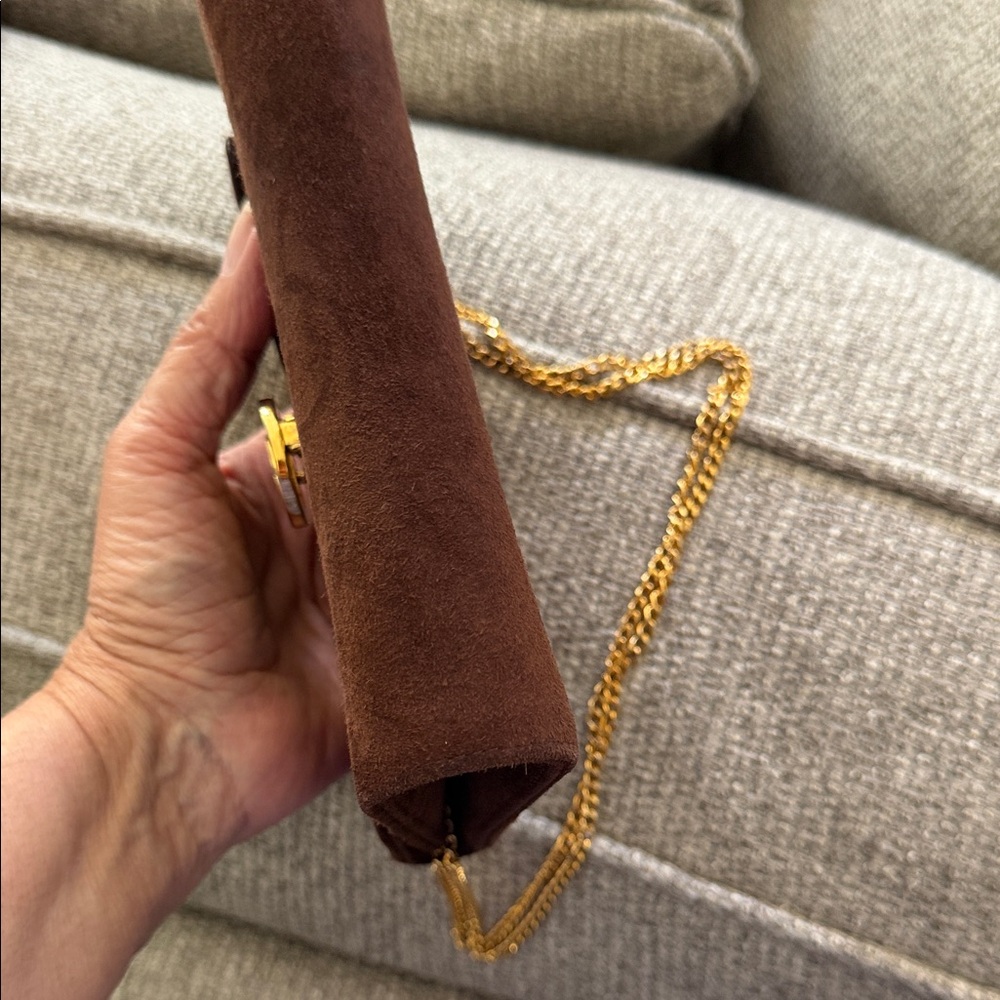 Gucci Brown Suede Crossbody Bag with Gold Chain - Picture 12 of 15